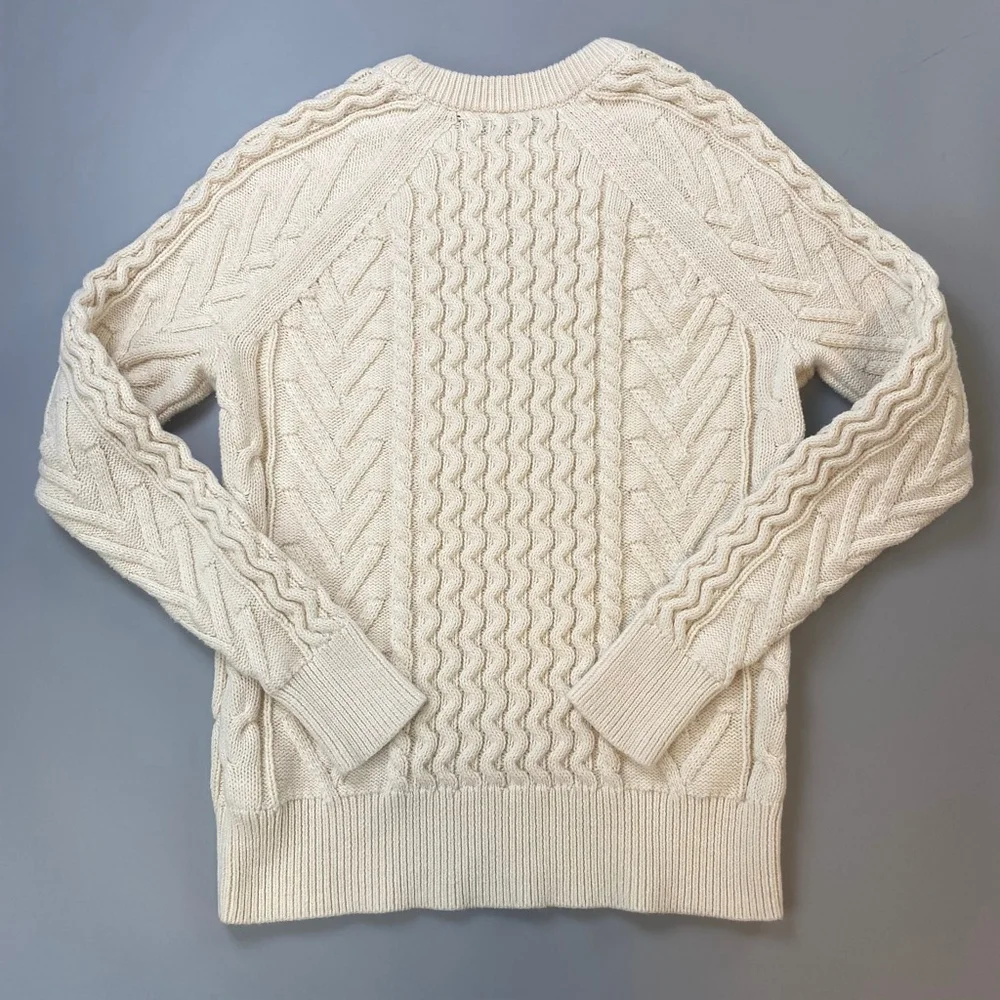 GAP Cable Knit Sweater Cream Womens XS Cottagecore Fisherman 3D Knit Heritage - Picture 2 of 13